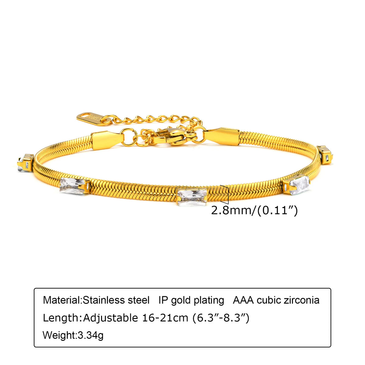 Women's CZ Tennis Bracelet – Gold Stainless Steel Adjustable CZ Tennis Bracelet SPOT BR-1230GW