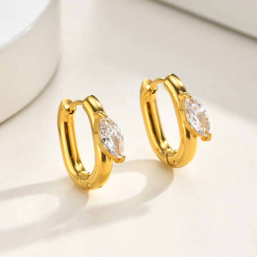 CZ Huggie Hoop Earrings – Gold Plated Geometric Stainless Steel Huggie Hoop Earrings SPOT