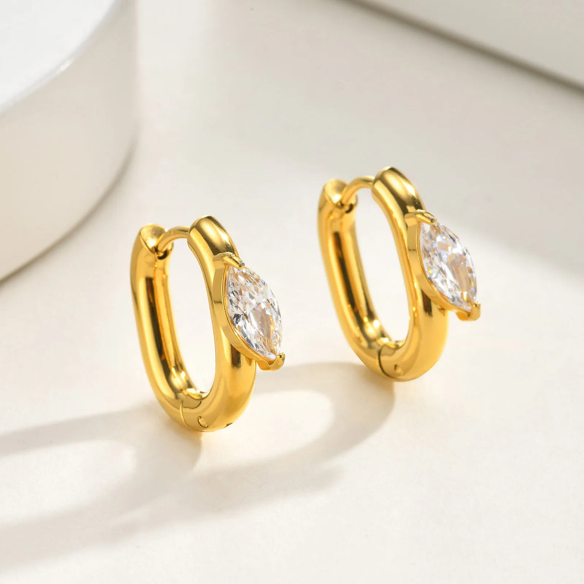 CZ Huggie Hoop Earrings – Gold Plated Geometric Stainless Steel Huggie Hoop Earrings SPOT