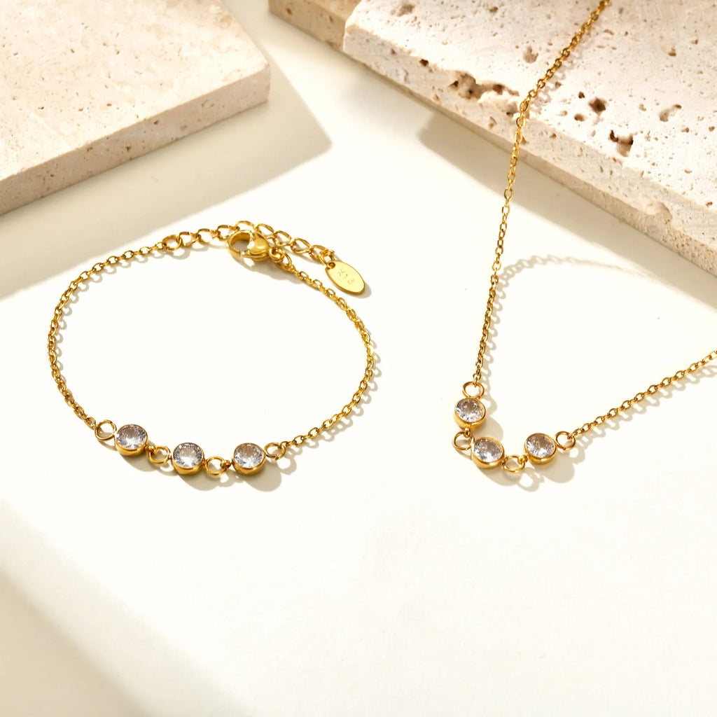 Sparkling CZ Bracelet Set – Stainless Steel Bridal Jewelry CZ Link Bracelet SPOT