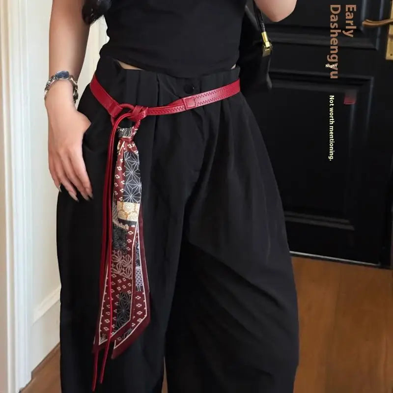 Punk Retro PU Leather Silk Scarf Waist Belt – Bohemian Style Scarf Waist Belt SPOT