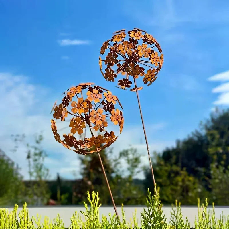 Vintage Metal 3D Dandelion Garden Stake | Outdoor Sculpture Garden Sculpture Stake SPOT