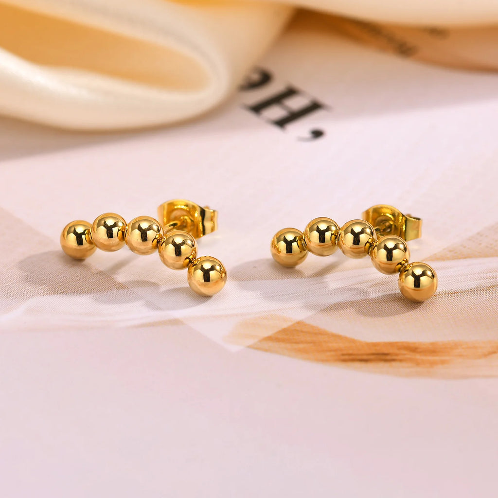 Gold Beaded Stud Earrings – Stainless Steel Geometric Mini Bar Stud Earrings SPOT Default Title
