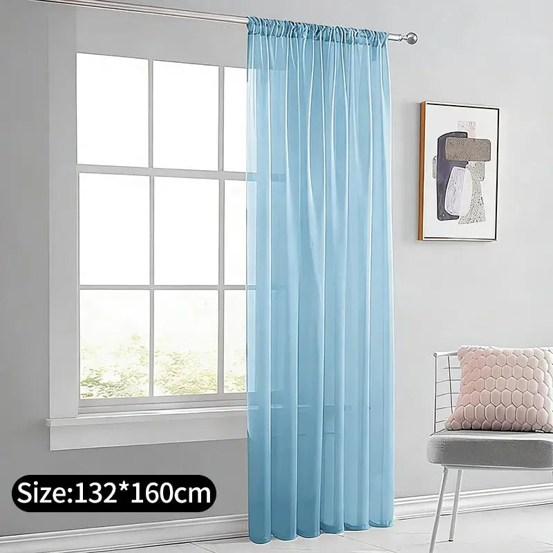 Light Blue Sheer Voile Curtain – Soft Rod Pocket Drapes Sheer Window Curtain SPOT 132x160cm