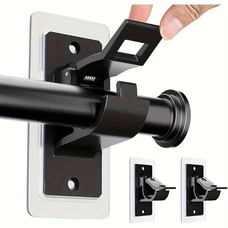 No-Drill Curtain Rod Brackets – Self-Adhesive Holders 2/6 Pack Curtain Rod Brackets SPOT 2pcs black