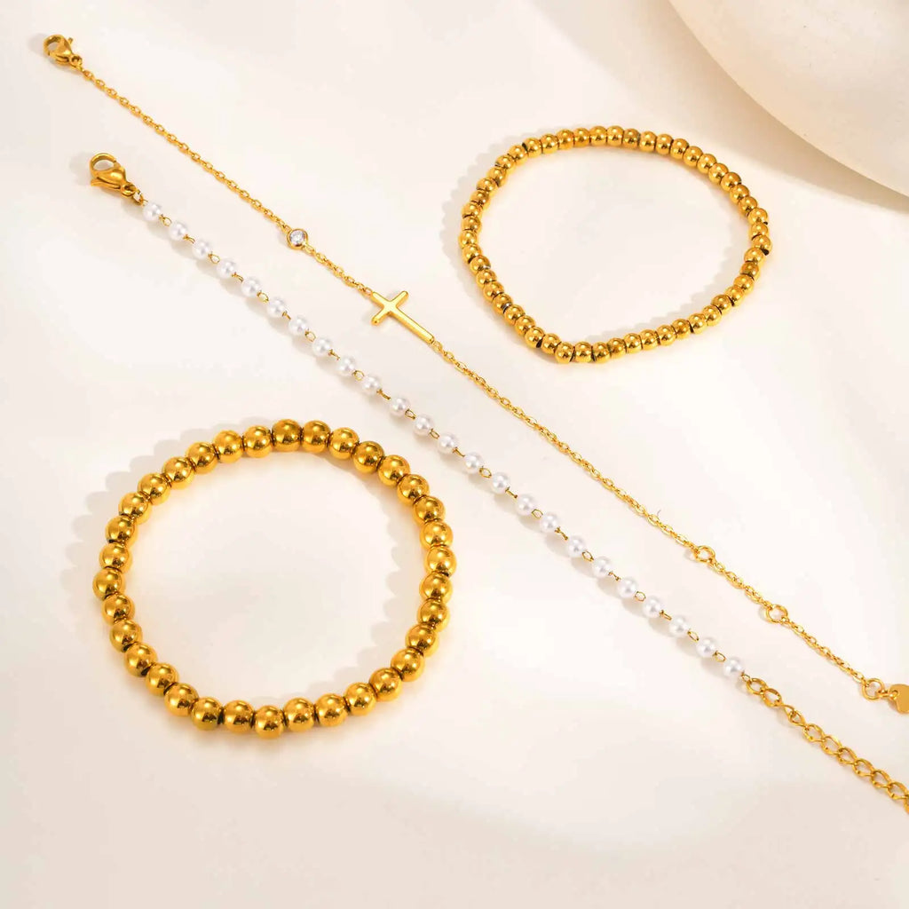 Women's Gold Beaded Ball Bracelet – Stackable Stainless Steel Beaded Bracelet SPOT