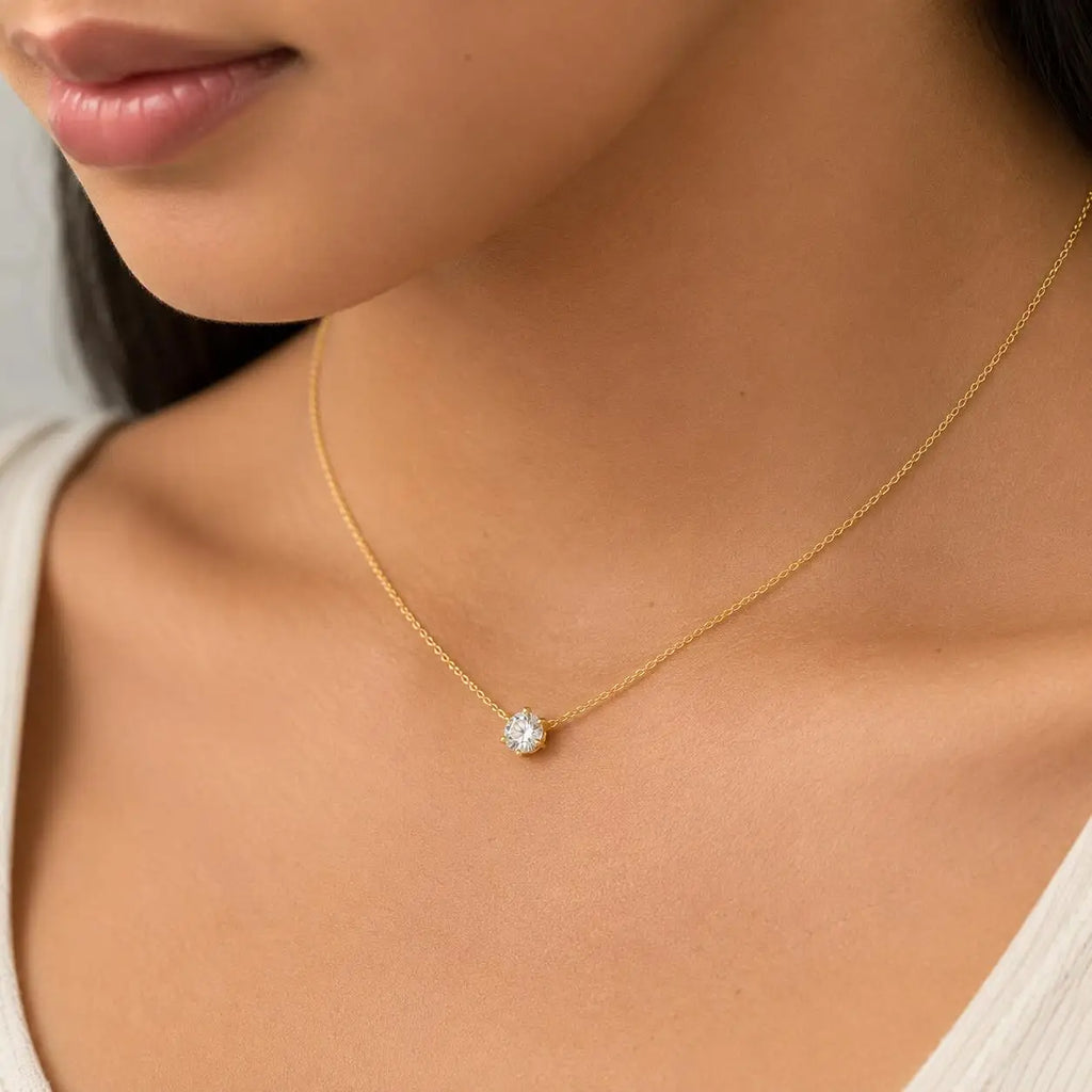 Minimalist Solitaire Zircon Choker Necklace | 18K Gold Plated Pendant Choker Necklace SPOT