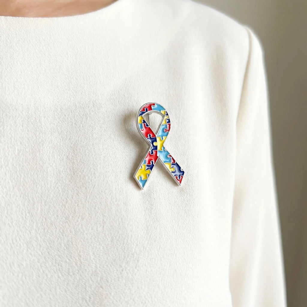 Colorful Jigsaw Puzzle Heart Enamel Brooch Pin | Awareness Gift Enamel Brooch Pin SPOT