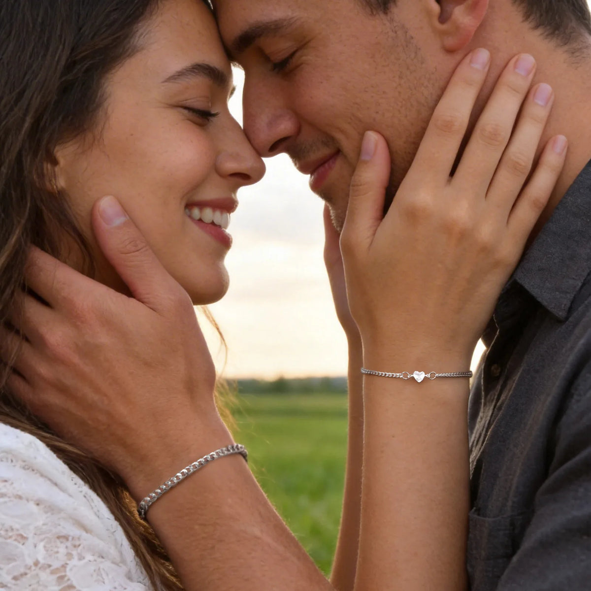 Matching Couple Bracelets – Cuban Link CZ Heart Stainless Steel Couple Bracelet Set SPOT