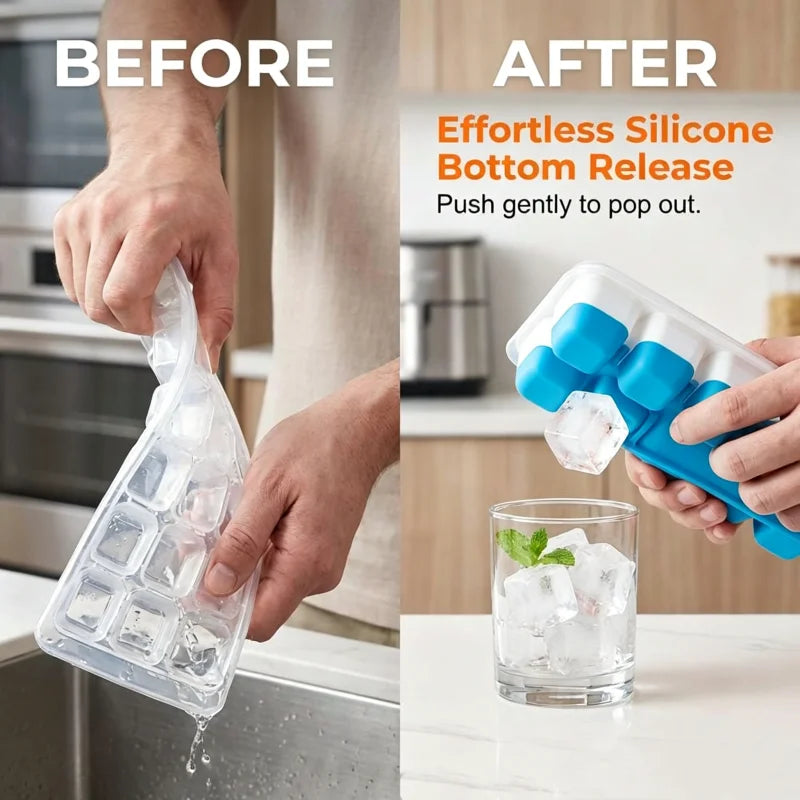 4-Pack Silicone Ice Cube Trays with Lid, Storage Bin & Scoop Silicone Ice Tray Set SPOT