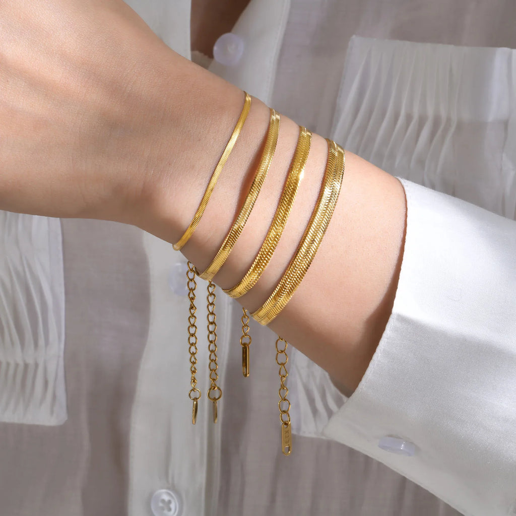 Herringbone Snake Chain Bracelet – 18K Gold Plated Stainless Steel Chain Link Bracelet SPOT