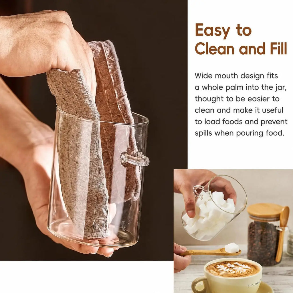 Airtight Glass Jars with Bamboo Lids & Spoons – 18oz Set Glass Food Storage Jars SPOT