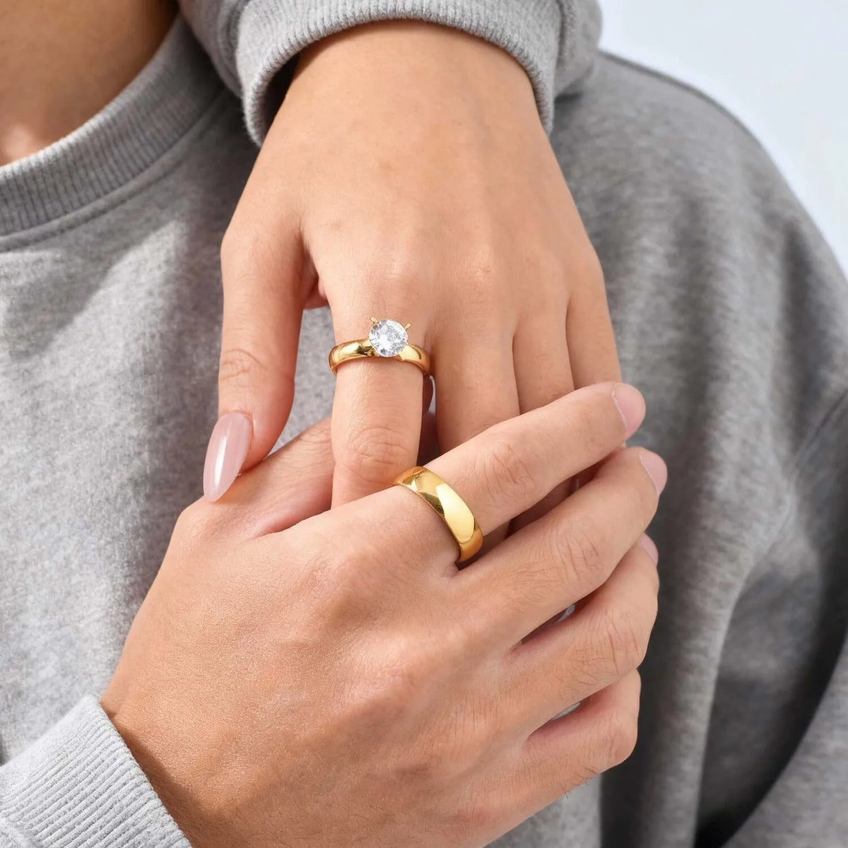 Round CZ Cubic Zirconia 18K Gold Stainless Steel Wedding Ring CZ Wedding Ring SPOT