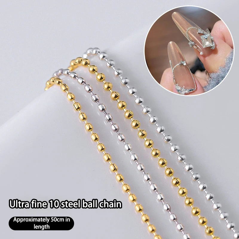 50CM Metal Ball Chain for Nail Art – Gold & Silver 3D Decor Nail Art Chain SPOT
