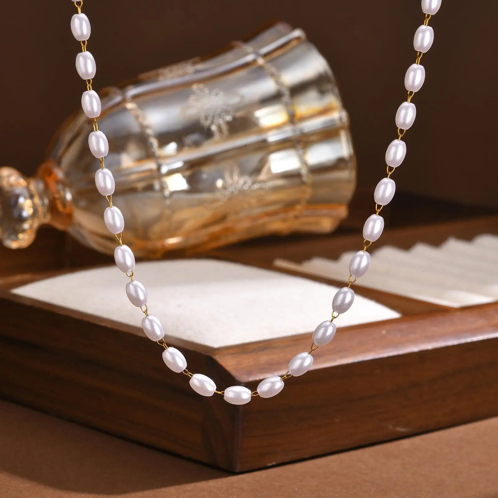 Meaeguet Pearl Beaded Layered Choker Necklace – Women's Gold Pearl Choker Necklace SPOT