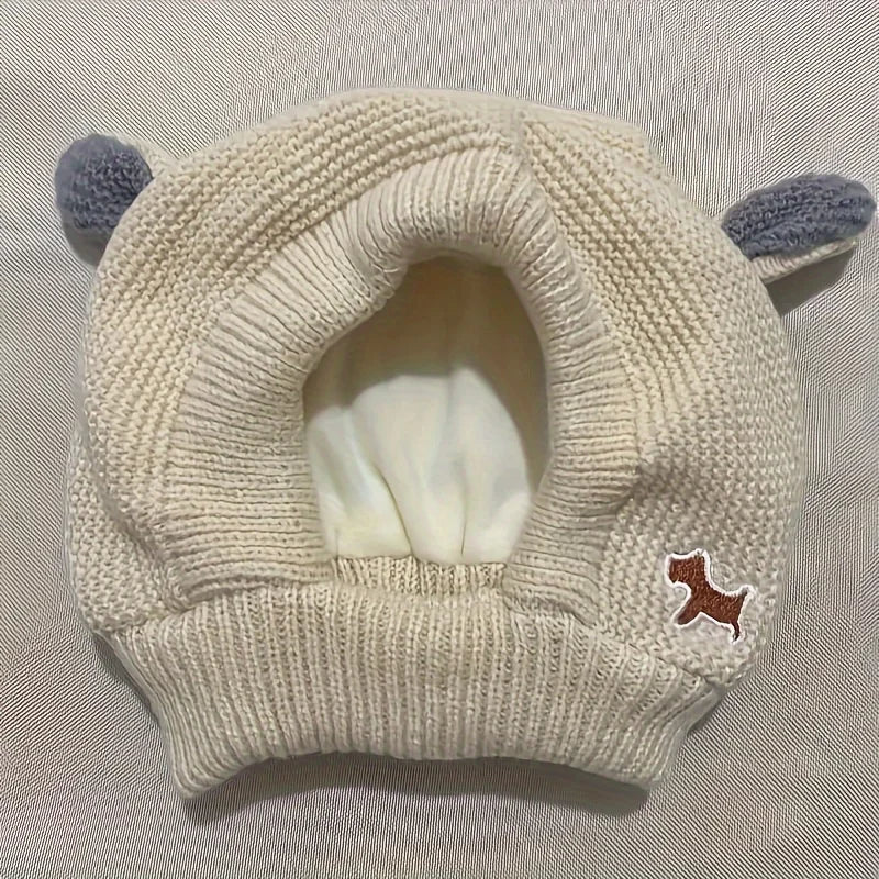 Knitted Dog Hat – Ear-Covering Winter Cap for Medium & Large Pets Pet Winter Hat SPOT Beige