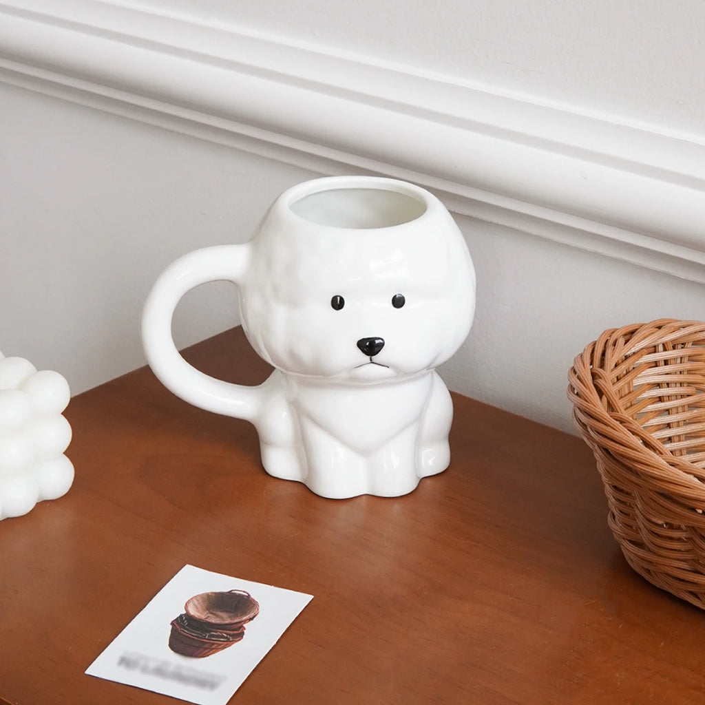 Cute Puppy Dog Ceramic Mug – Large Capacity Coffee Cup Novelty Ceramic Mug SPOT WHITE 301-400ml