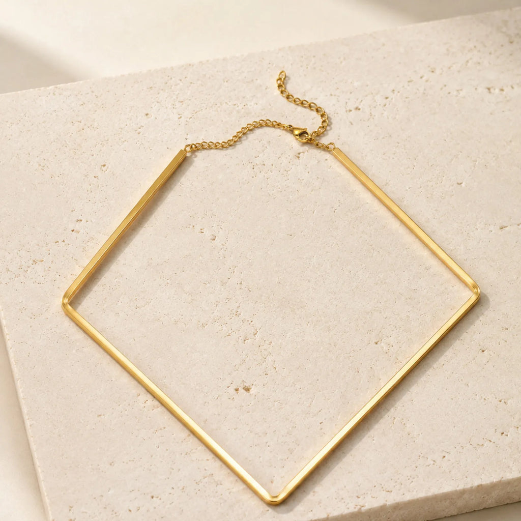 Square Collar Choker – 18K Gold Plated Geometric Neck Cuff Choker Necklace SPOT
