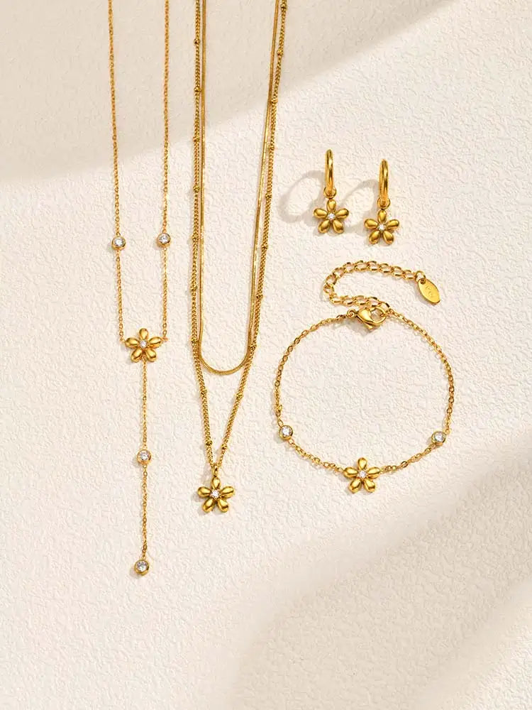 Y-Shape Zirconia Flower Lariat Necklace – Gold, Tarnish Free Pendant Necklace SPOT