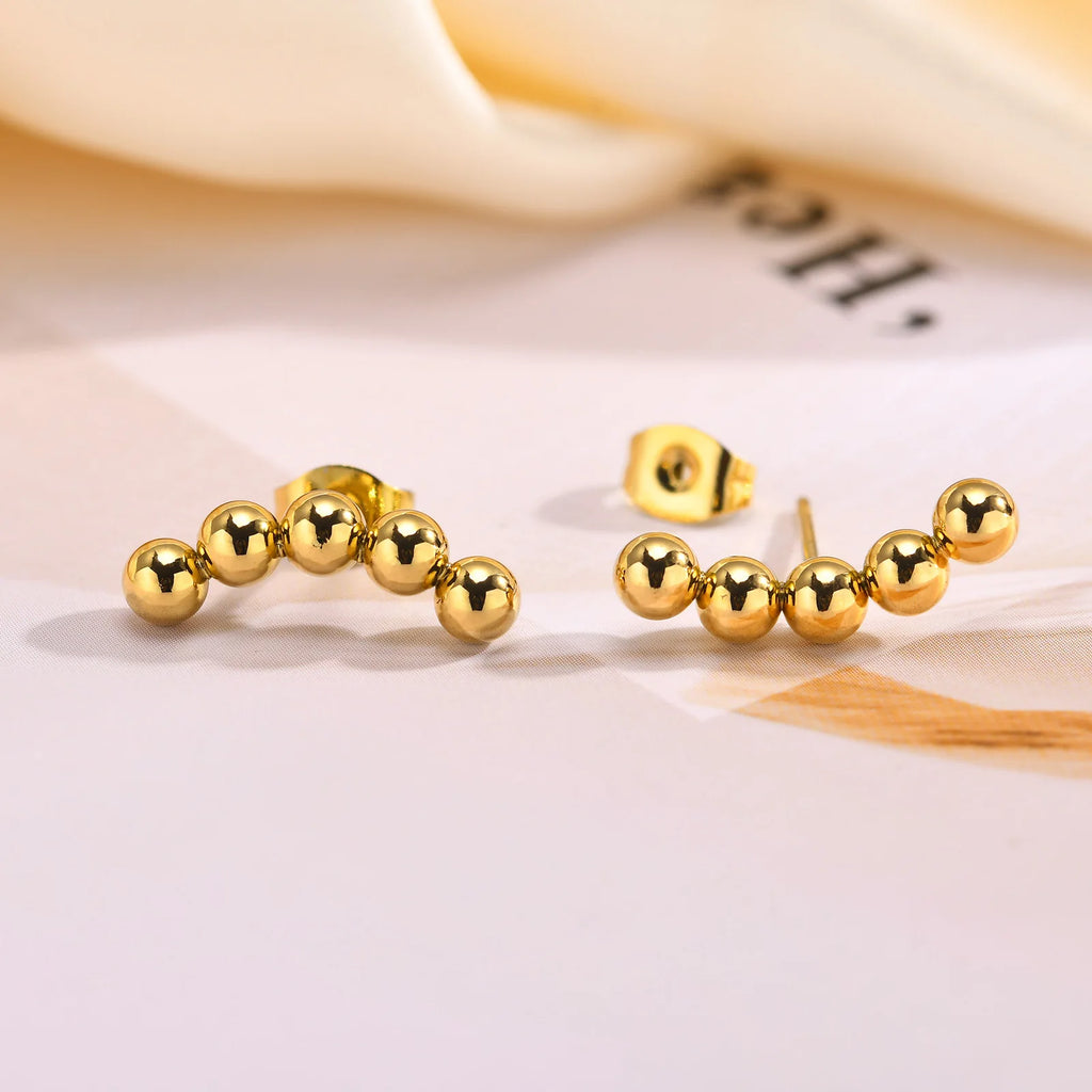 Gold Beaded Stud Earrings – Stainless Steel Geometric Mini Bar Stud Earrings SPOT