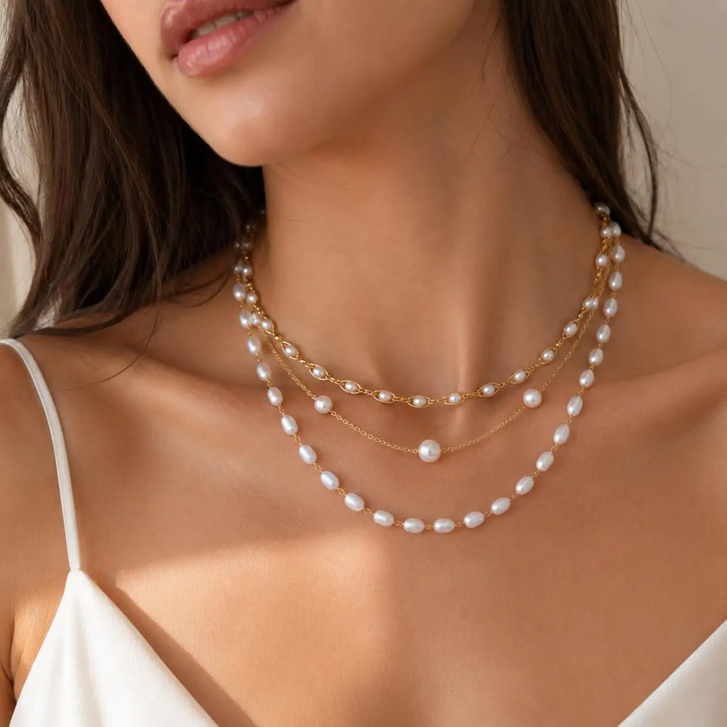 Pearl Beaded Gold Choker Necklace – Dainty Layering Jewelry Pearl Choker Necklace SPOT