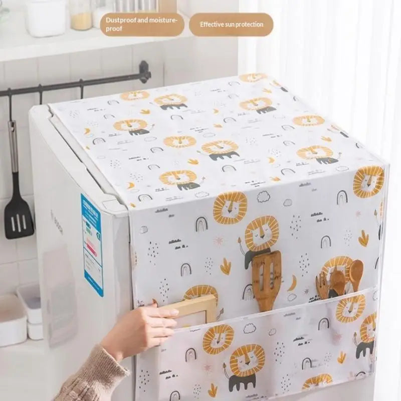 Minimalist Fridge Cover – Waterproof PEVA & Side Storage Pockets Refrigerator Cover SPOT A2