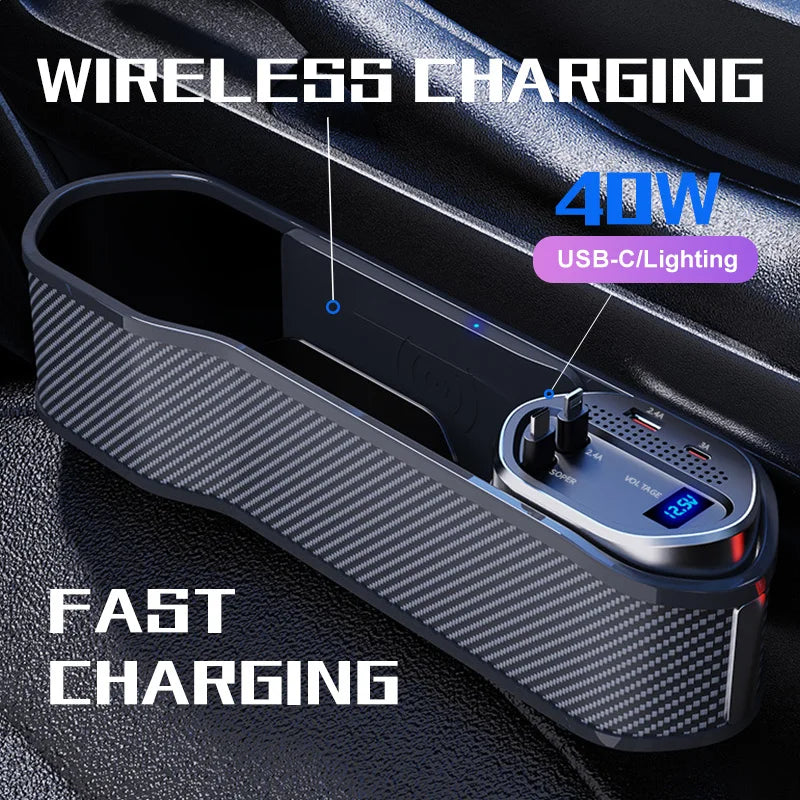 Wireless Charging Car Seat Gap Organizer – 40W Fast Charge Car Seat Organizer SPOT