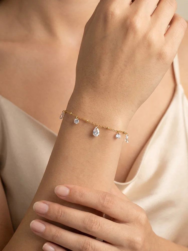 Zirconia Satellite Chain Bracelet – 18K Gold Plated Steel Chain Link Bracelet SPOT BR-3142G