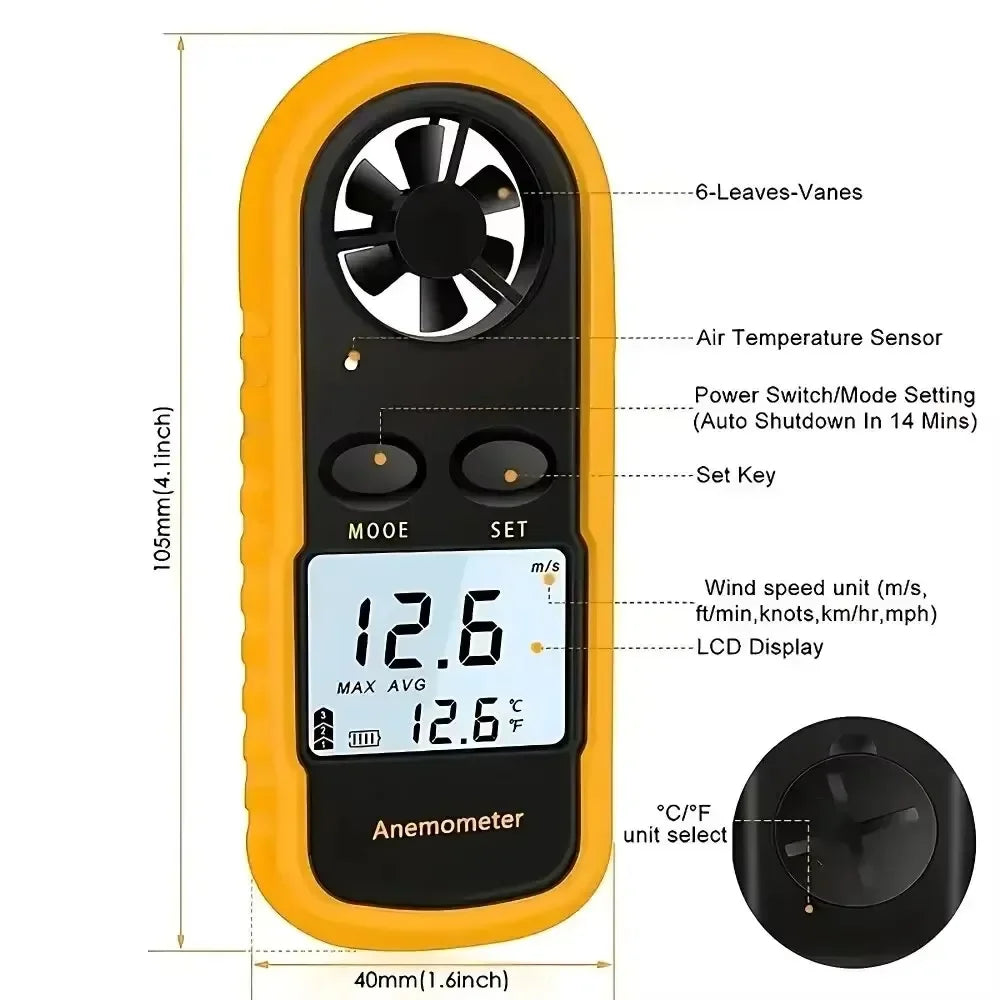 LCD Digital Anemometer – Wind Speed & Temp Meter Digital Anemometer SPOT
