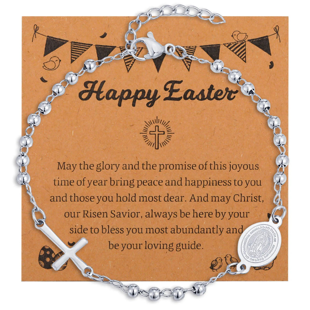 Silver Virgin Mary Rosary Bracelet – Catholic Cross Gift Religious Bracelet SPOT BR-2063S-CD-725