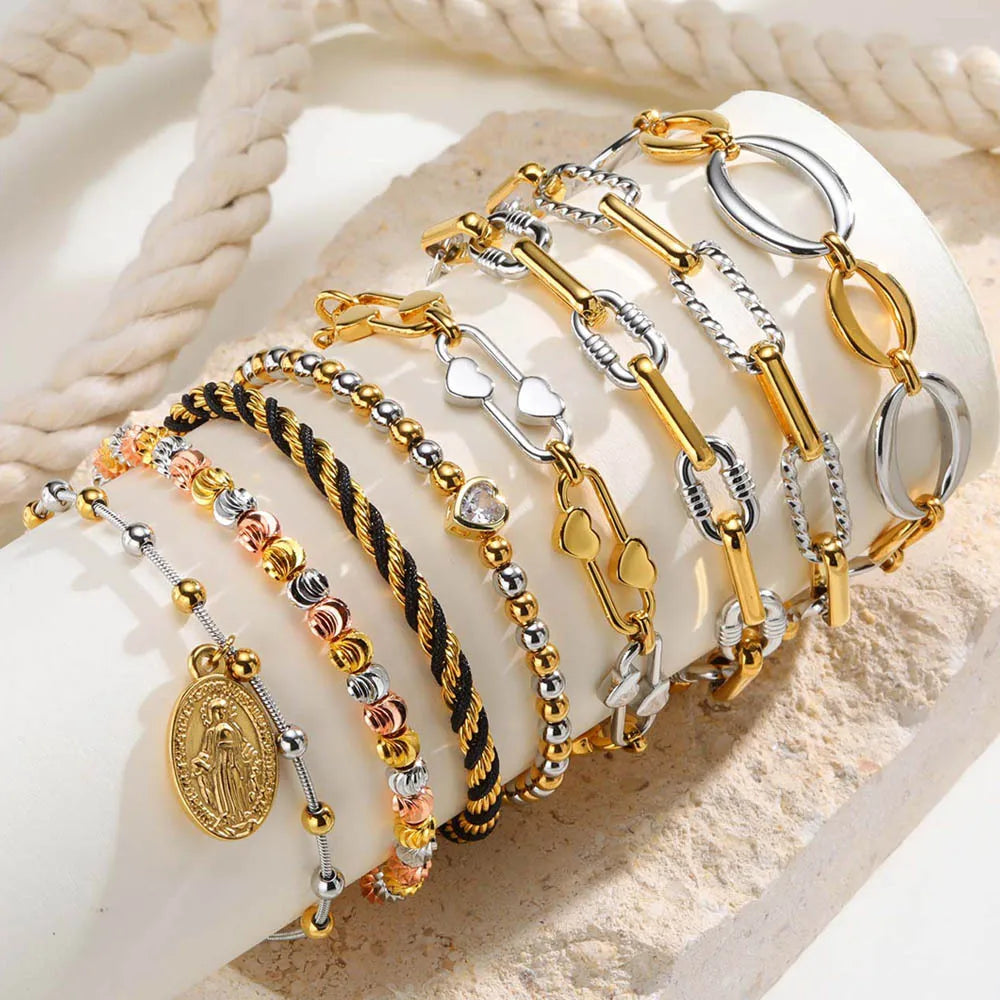 Two-Tone Chunky Chain Bracelet Women – Waterproof Stainless Steel Chain Link Bracelet SPOT