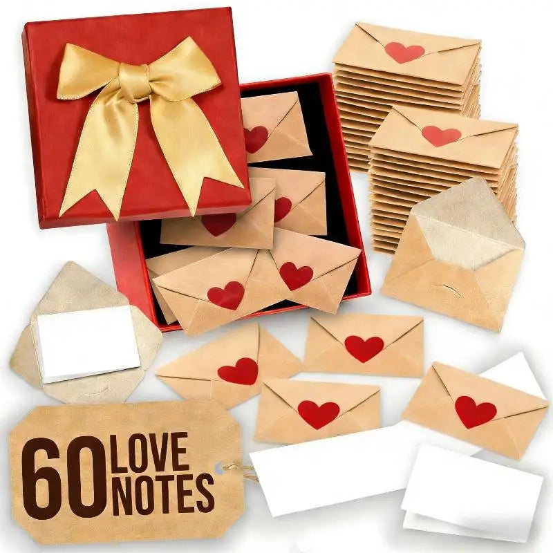 Mini Blank Envelopes with Heart Stickers – 30 or 60 Pack Mini Envelope Set SPOT A4