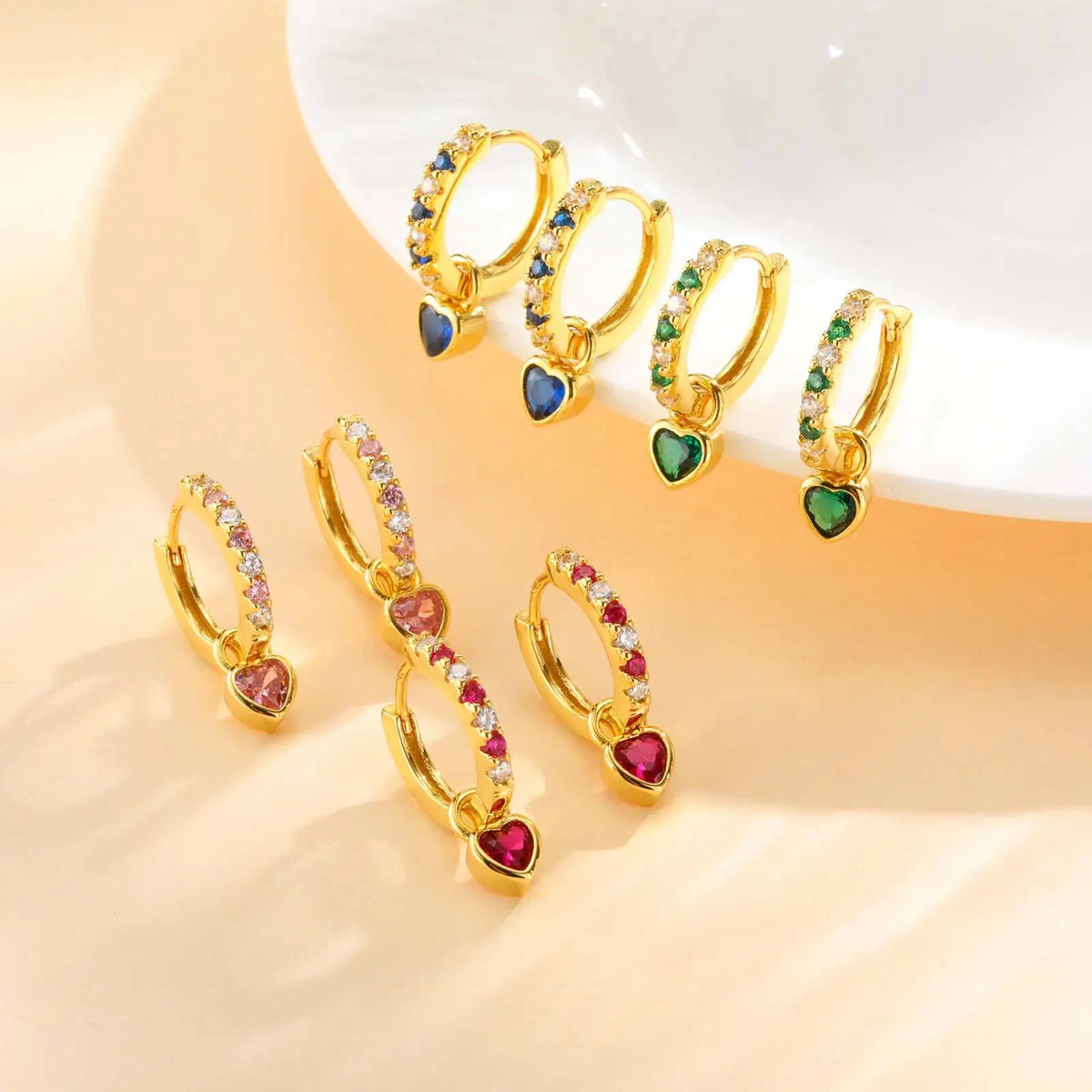 Women's Huggie Hoop Earrings – Heart CZ Dangle, Gold Plated Huggie Hoop Earrings SPOT
