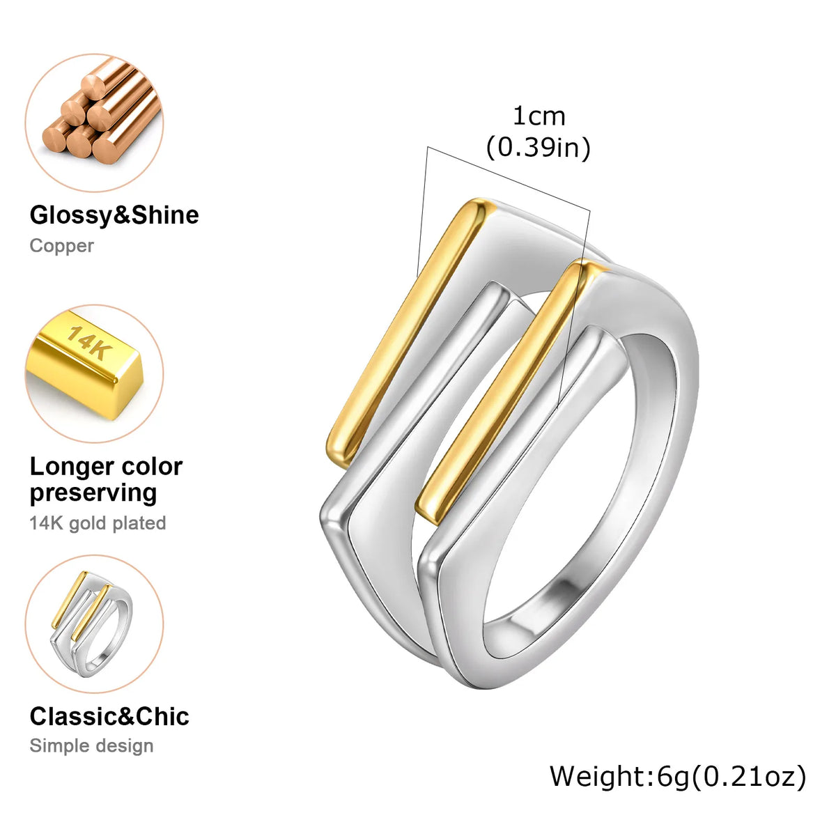 Meaeguet Geometric 18K Gold Plated Women's Ring – 3-Layer Fashion Ring SPOT