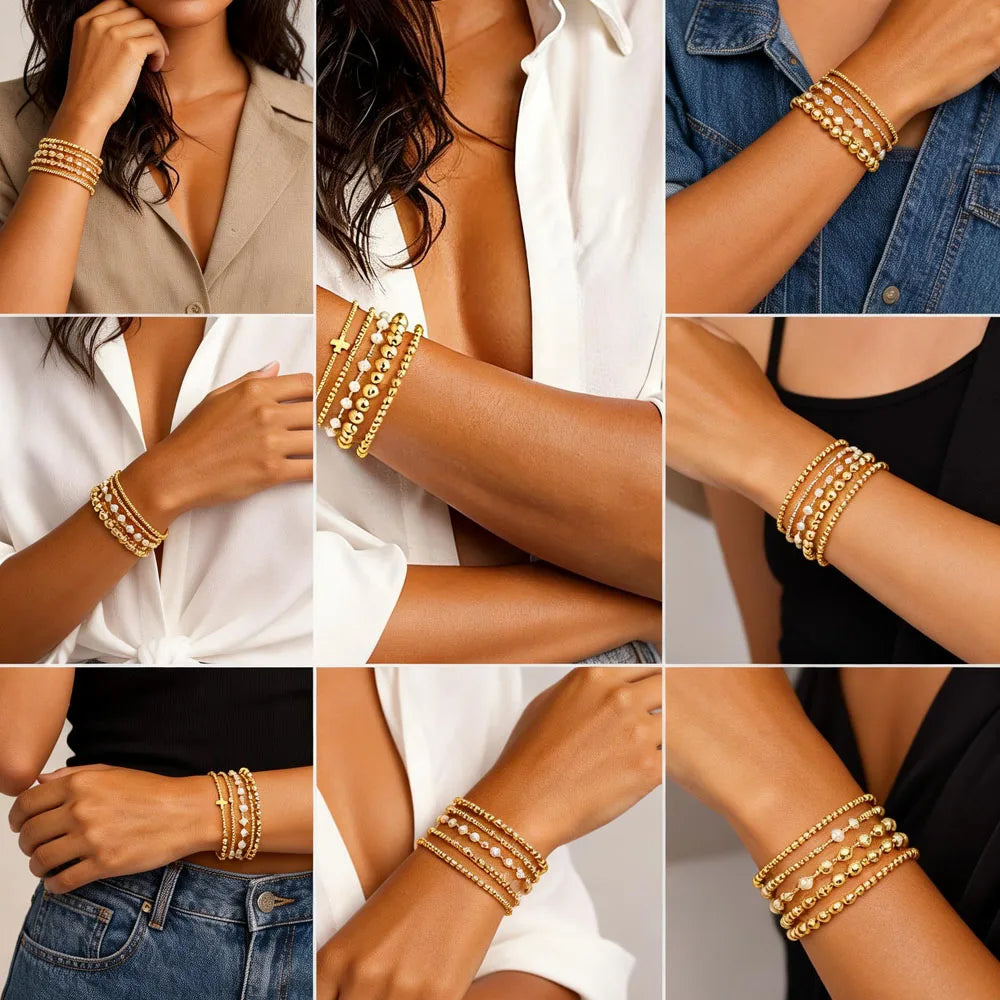 Women's Gold Beaded Ball Bracelet – Stackable Stainless Steel Beaded Bracelet SPOT