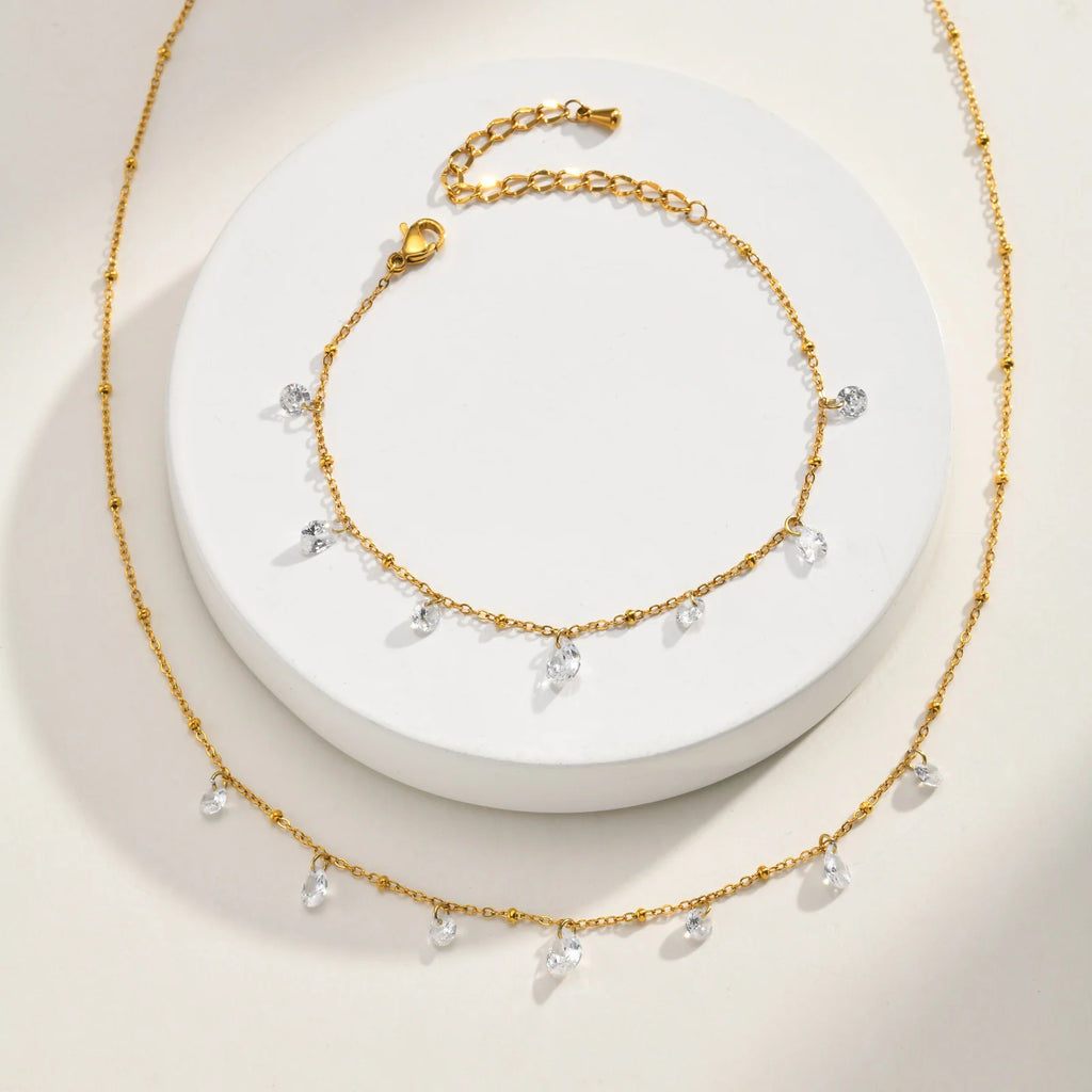 Zirconia Satellite Chain Bracelet – 18K Gold Plated Steel Chain Link Bracelet SPOT