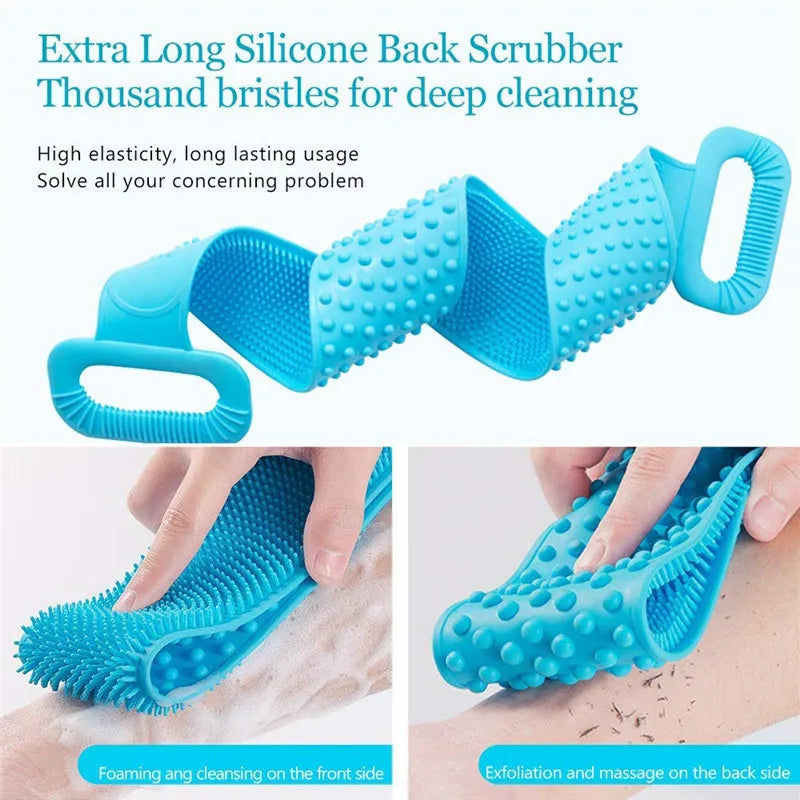 Silicone Bath Body Scrub Brush – Dual-Sided Exfoliating Belt Body Scrub Brush SPOT