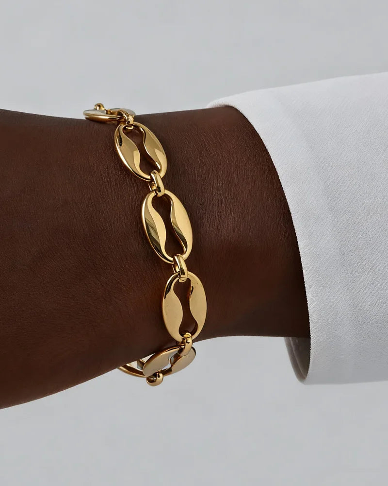 Coffee Bean Chain Bracelet – Gold Stainless Steel | Meaeguet Chain Link Bracelet SPOT