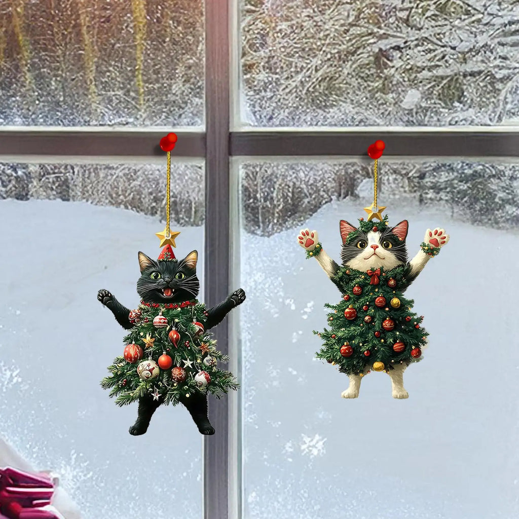 2D Acrylic Cat Christmas Ornament – Cartoon Cat Tree Pendant Christmas Tree Ornament SPOT