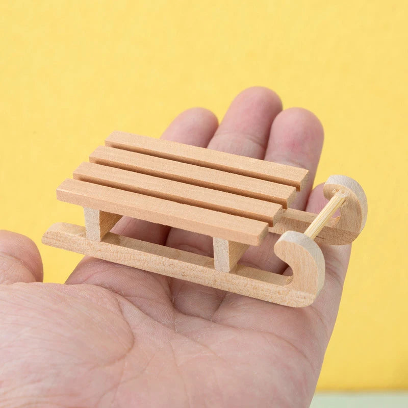 1:12 Miniature Wooden Sleigh Sled – Dollhouse Christmas Decor Dollhouse Miniature SPOT
