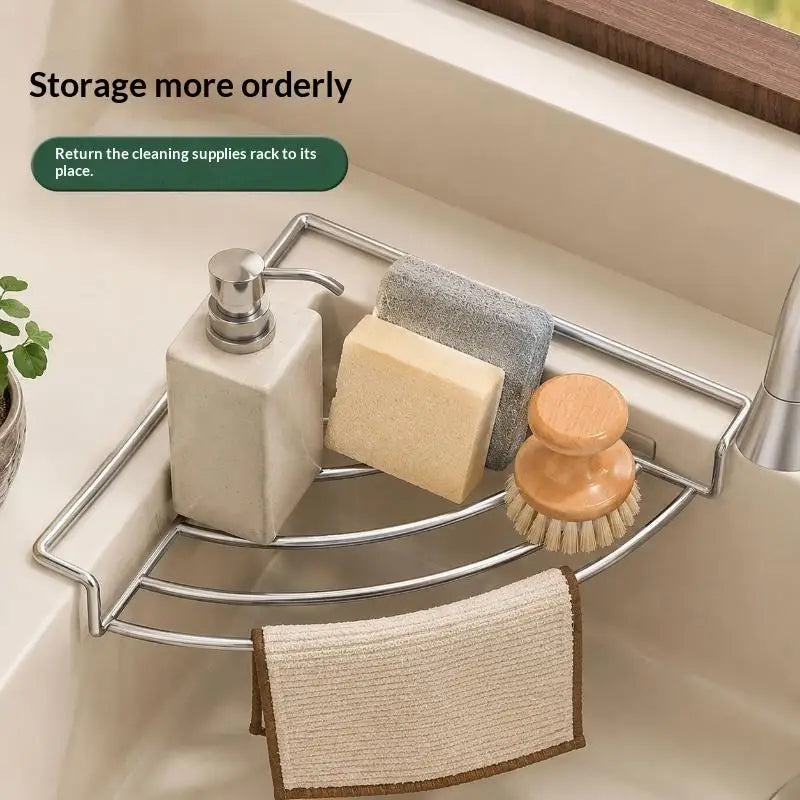 Stainless Steel Sink Corner Drain Rack – No-Drill Organizer Sink Corner Organizer SPOT Default Title