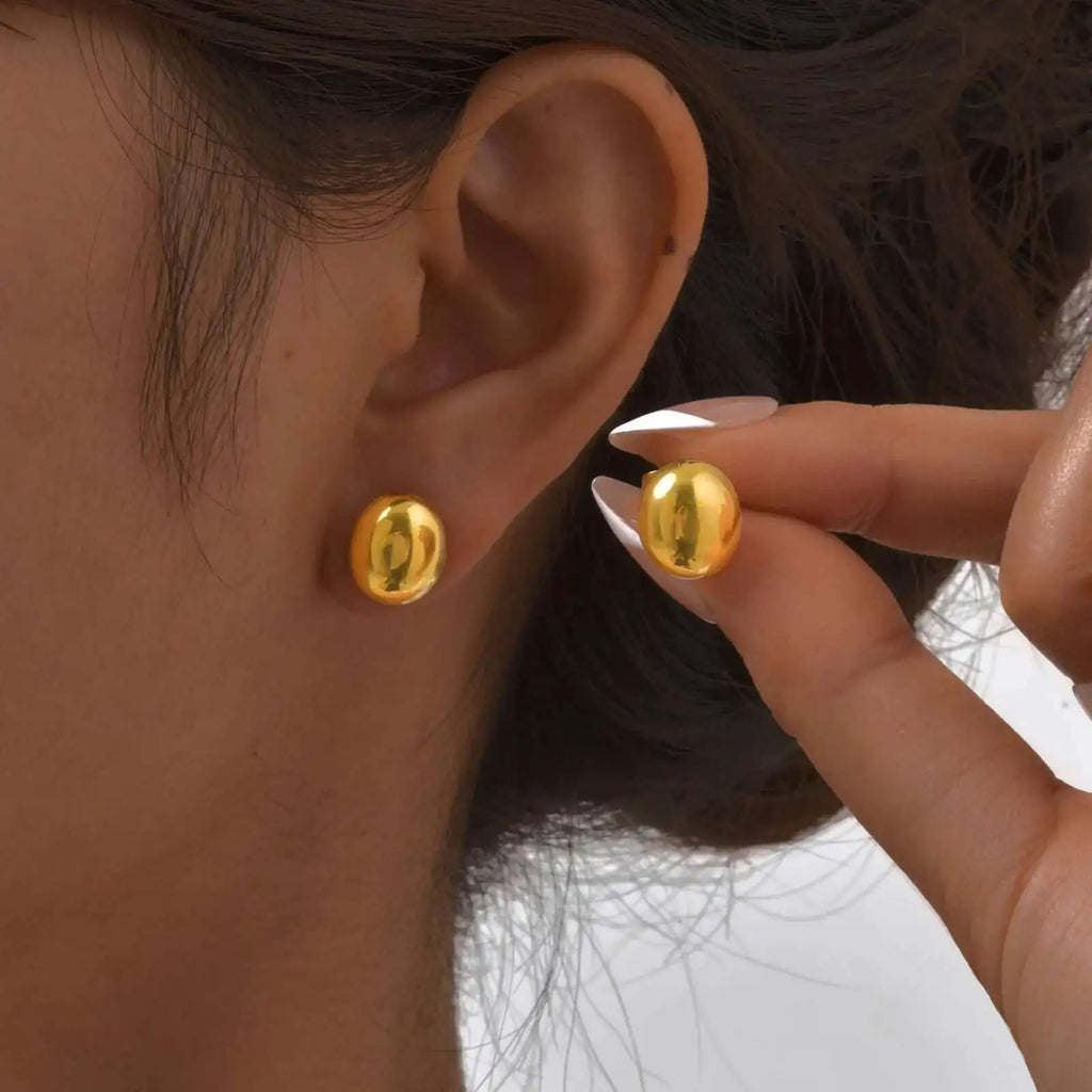 Meaeguet Oval Brushed Gold Stud Earrings – Nickel-Free Women Stud Earrings SPOT