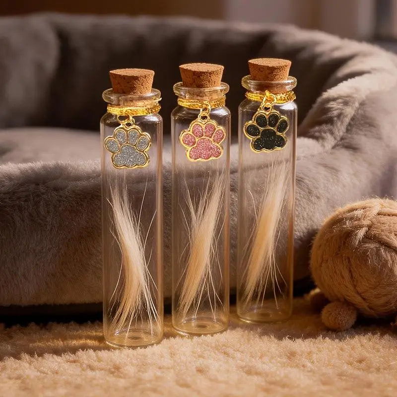 Pet Fur Keepsake Glass Bottle – Cork & Glitter Paw Charm Pet Keepsake Bottle SPOT