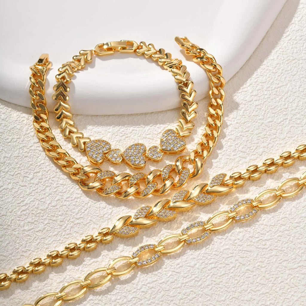Meaeguet Heart Pavé CZ Tennis Bracelet – Gold Link Jewelry Tennis Bracelet SPOT