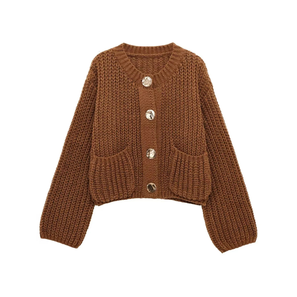 Women's Loose Knit Cardigan – Long Sleeve Button Sweater Coat Knit Cardigan Sweater SPOT One Size camel