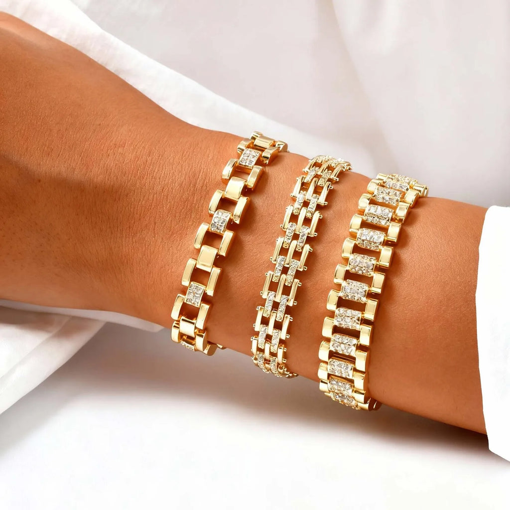 Chunky Gold CZ Chain Bracelet – Adjustable Stackable Women's Chain Link Bracelet SPOT