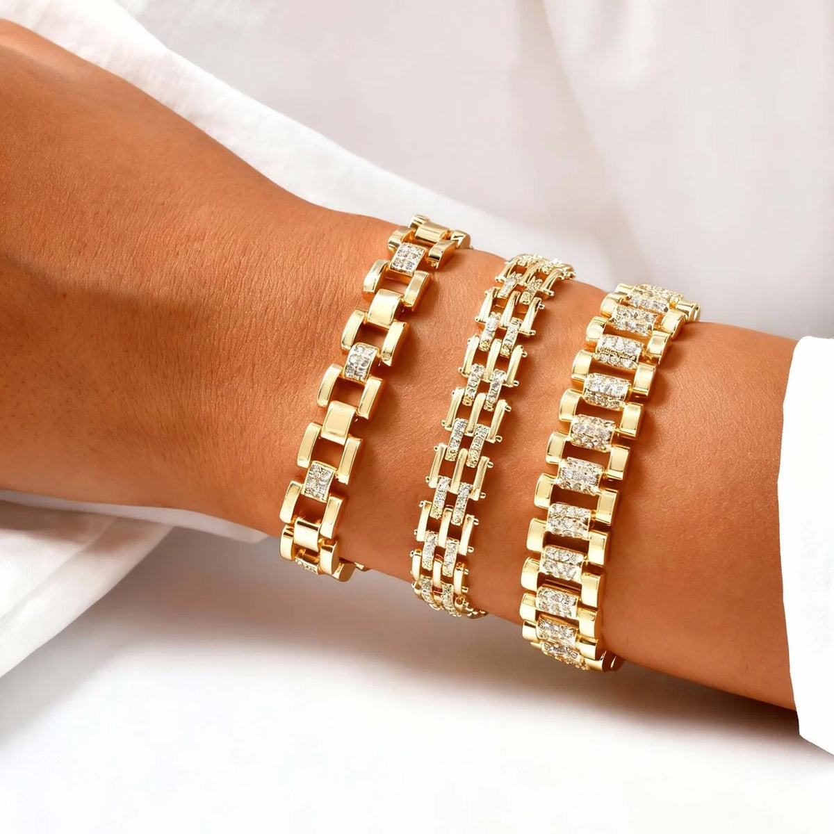 Chunky Gold CZ Chain Bracelet – Adjustable Stackable Women's Chain Link Bracelet SPOT