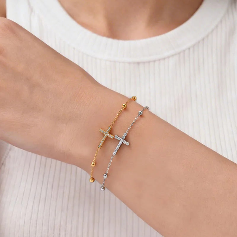 Crystal Cross Bracelet 18K PVD Plated Stainless Steel Women Crystal Cross Bracelet SPOT