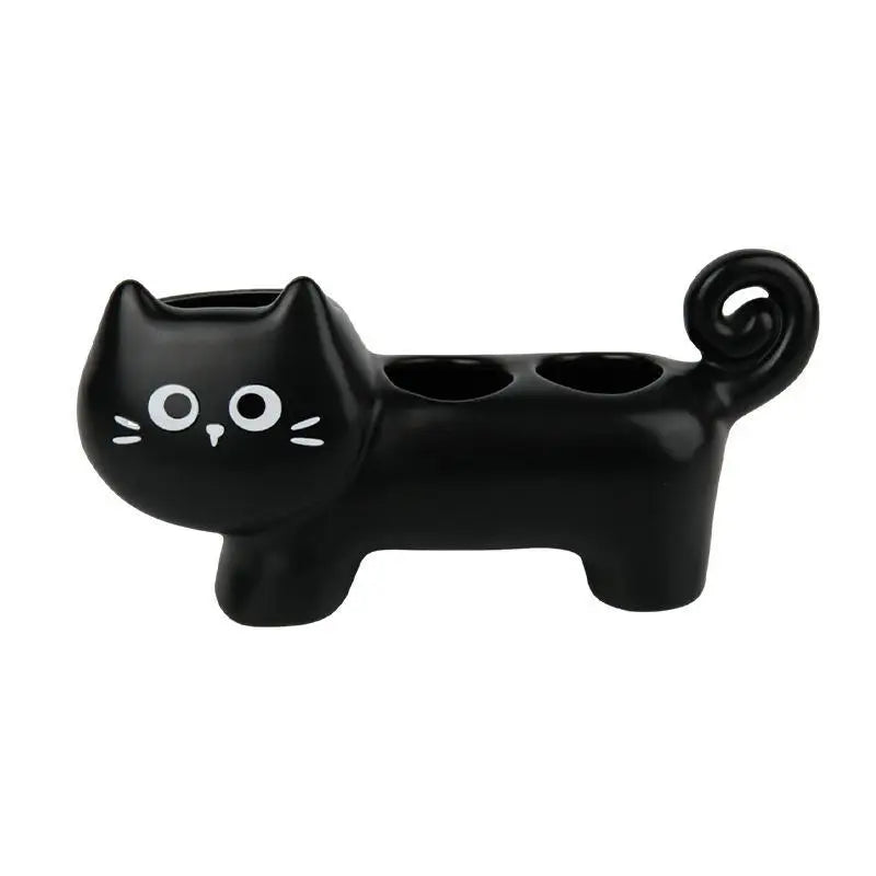 Black Cat Ceramic Toothbrush Holder – 3-Slot, Non-Slip Base Toothbrush Holder SPOT