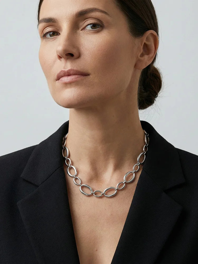 Chunky Oval Link Chain Necklace – Stainless Steel, Women Chain Necklace SPOT